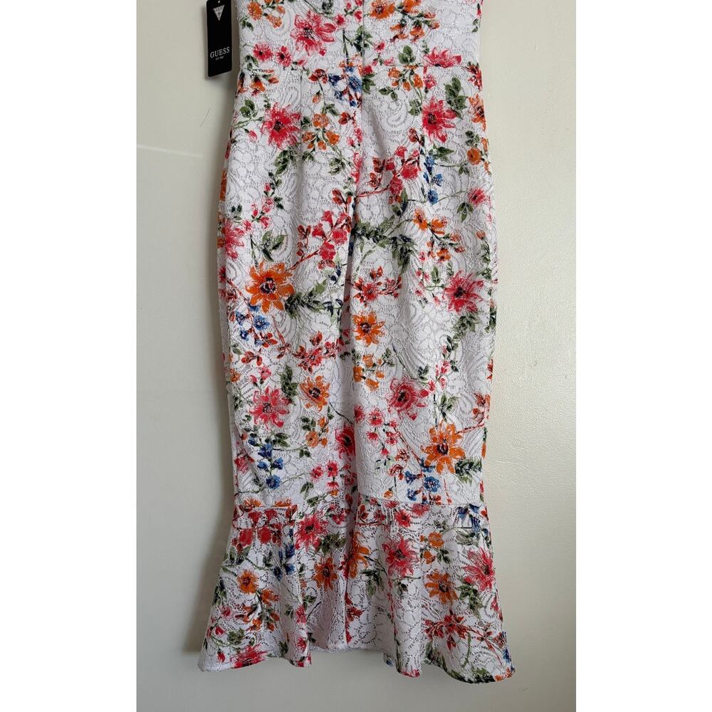 Guess White Pink Floral Lace Bodycon Trumpet Knee-Length Dress 0 - Picture 8 of 8
